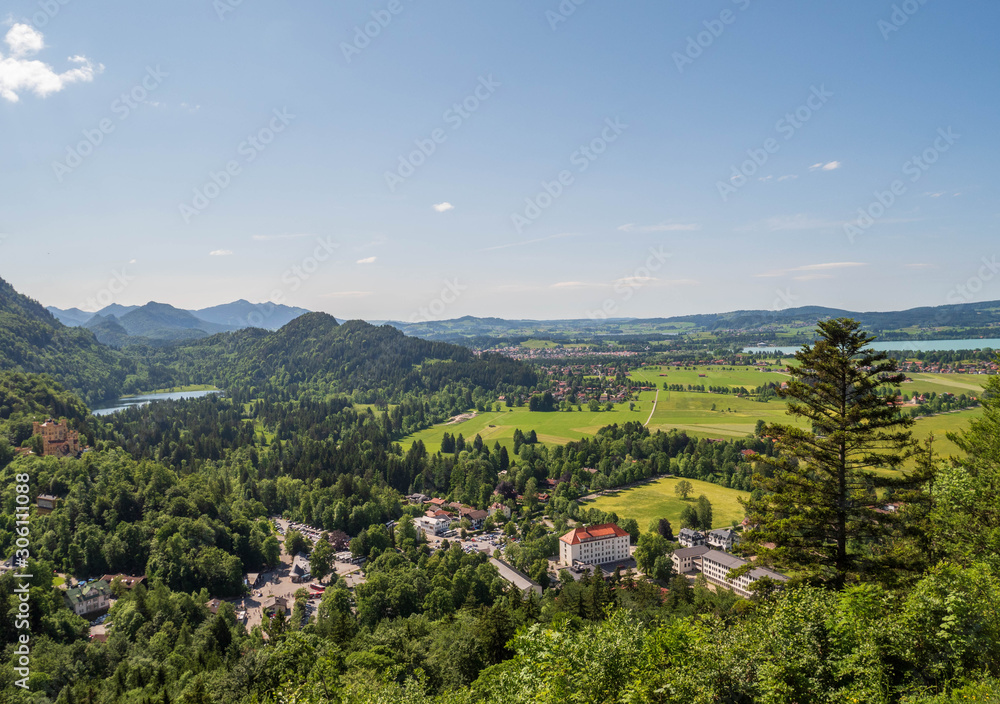 Schwangau village in Bavaria, southern Germany. It’s a gateway to the grand Neuschwanstein Castle