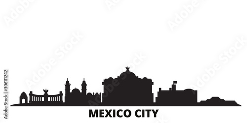 Mexico, Mexico city skyline isolated vector illustration. Mexico, Mexico travel cityscape with landmarks