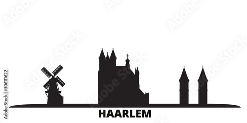 Netherlands, Haarlem city skyline isolated vector illustration. Netherlands, Haarlem travel cityscape with landmarks