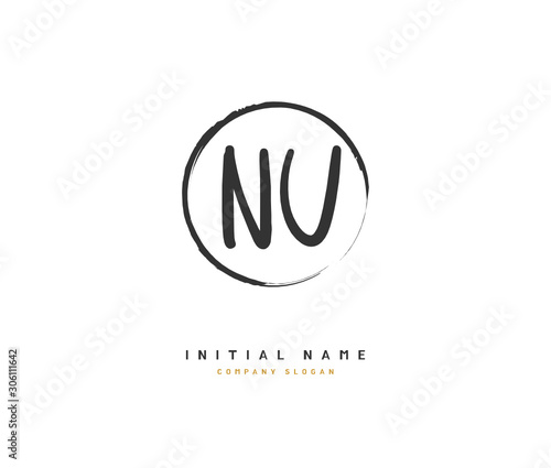 N U NU Beauty vector initial logo, handwriting logo of initial signature, wedding, fashion, jewerly, boutique, floral and botanical with creative template for any company or business.