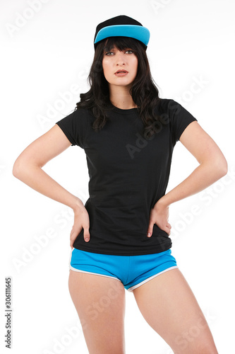 Blank t-shirt mock-up - Beautiful retro sports fashion girl ready for your design © Steve