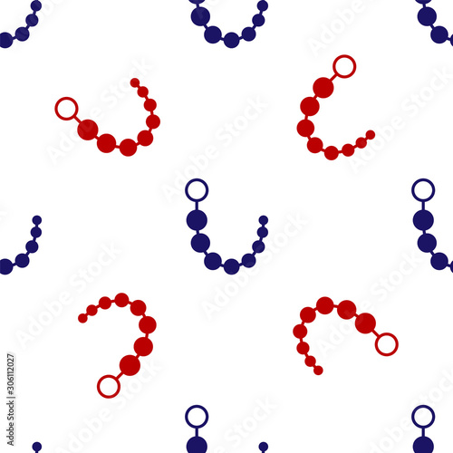 Blue and red Anal beads icon isolated seamless pattern on white background. Anal balls sign. Fetish accessory. Sex toy for men and woman. Vector Illustration