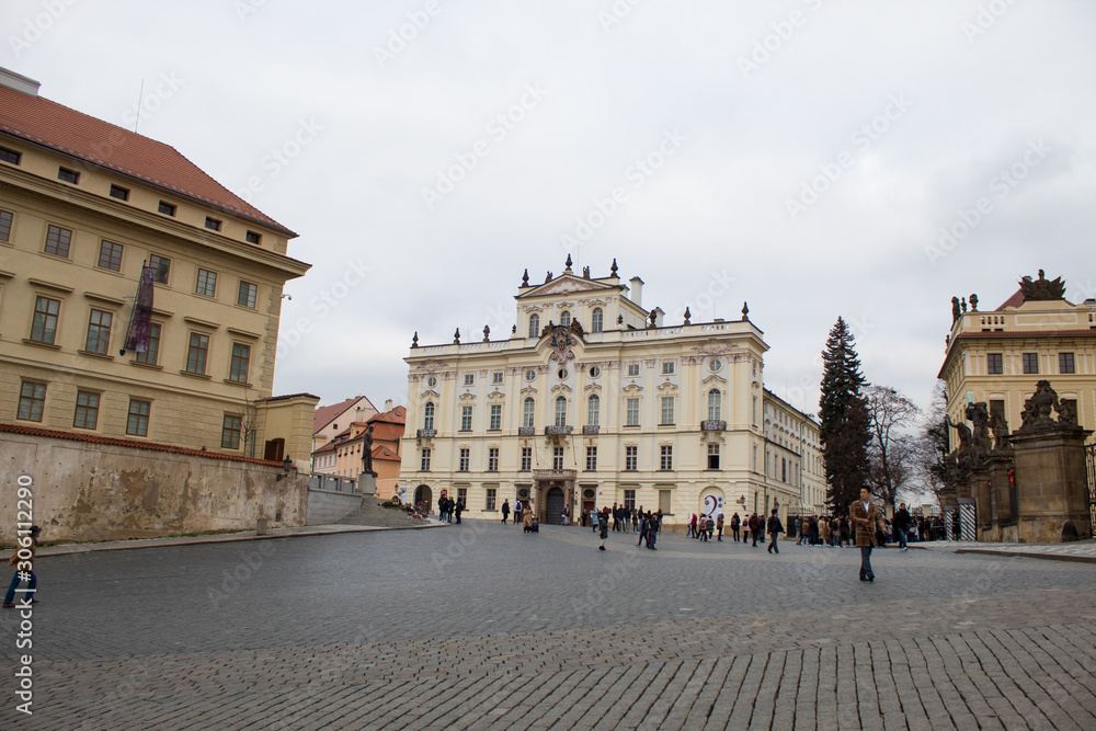 Old Royal Palace Prague Castle early in the morning on a working day in the Czech capital Prague on the eve of Christmas.
