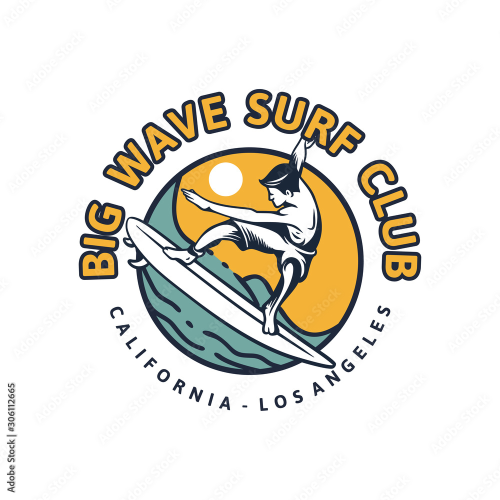 big wave surf club. t shirt design surfing poster vintage retro illustration