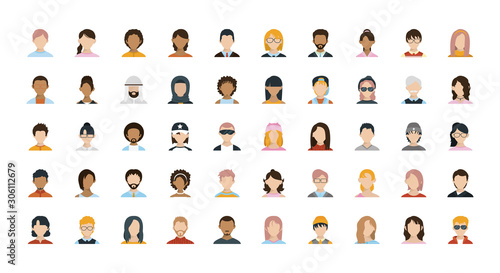 Isolated men and women heads set vector design