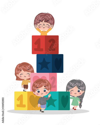 Girls and boys cartoons vector design
