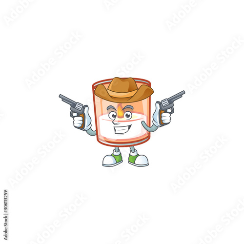 Candle in glass cartoon character as a Cowboy holding guns