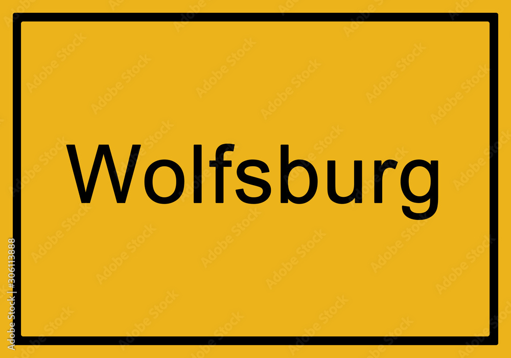 Typical german yellow city sign Wolfsburg Typical german yellow city sign Wolfsburg