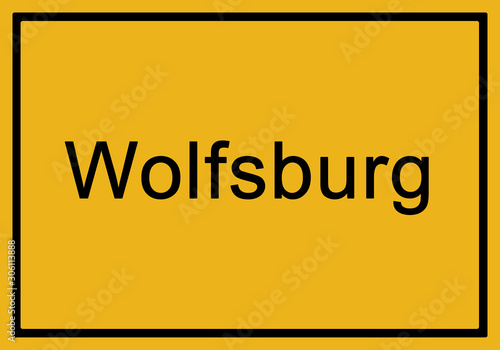 Typical german yellow city sign Wolfsburg photo