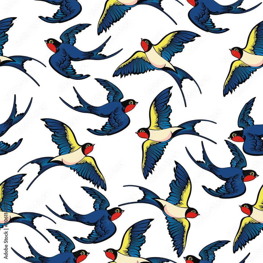 Obraz premium Pattern with birds swallows. Swallow logo