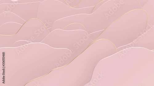 Modern creative video with moving waves. Pastel colors: pink and gold. Trendy fashion design. 3d render animation. Cute abstract background.