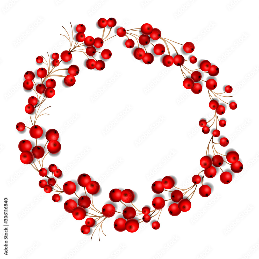 Christmas Wreath made of Red Berries, isolated on white background, vector illustration. Christmas Wreath made of Red Berries, isolated on white background, vector illustration.