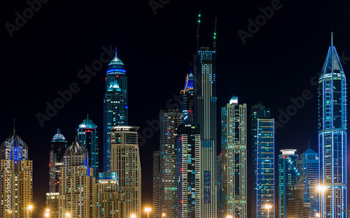 city of lights dubai marina captured at night with magnificent and high buildings 