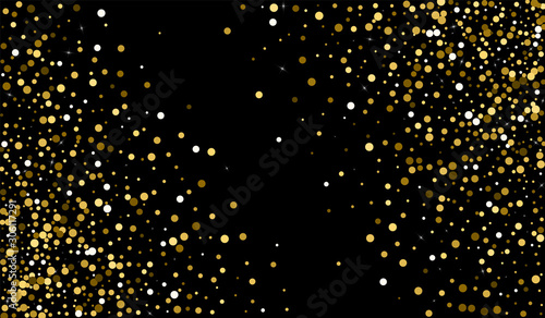 Yellow Dot Happy Texture. Rich Rain Texture. Holiday Invitation. Gold Glow Rich Banner. Circle Shiny Card.
