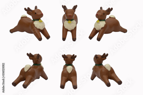 Set of cute deer Standing, jumping and grazing. Cartoon style picture isolated on White Background. Holiday decoration Element. Animal holiday cartoon character.