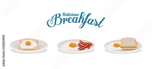delicious egg bread and bacon vector design