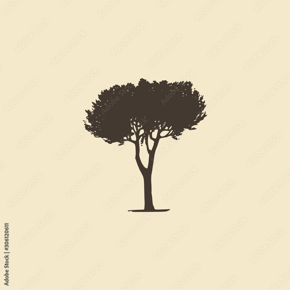 Fotografija Stone Pine, hand drawn silhouette
