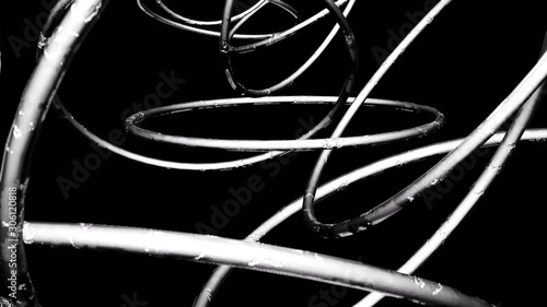 Abstract 3D Dented Rings on Black Background. 3D illustration
