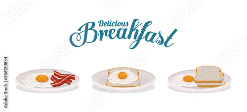 delicious egg bread and bacon vector design