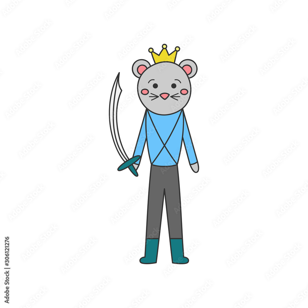 Mouse prince character vector illustration. Hand drawn outlined classic nutcracker ballet story soldier. Isolated. Mouse prince character vector illustration. Hand drawn outlined classic nutcracker ballet story soldier. Isolated.