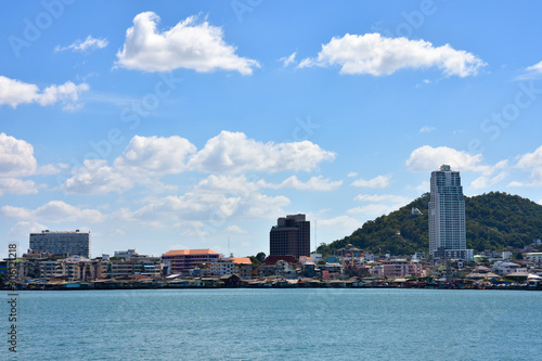 City landscape  sea and bright blue skies and cloudy. Pattaya  Cholbury  Thailand.