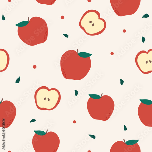 Vector seamless pattern with red apple
