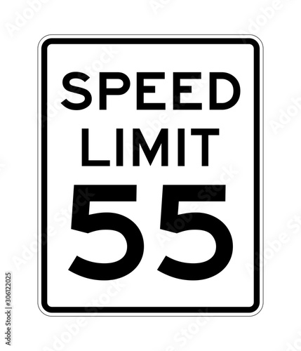 Photography Speed limit 55 road sign in USA