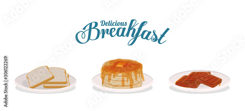 Breakfast bread waffles and pancakes vector design