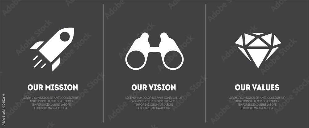 Simple flat icon for visualisation of Mission, Vision and Values of ...