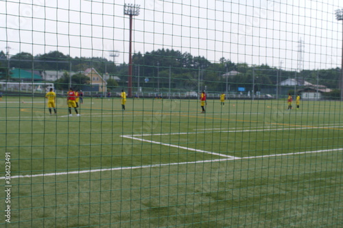 Blurred image  practice scene in a soccer field