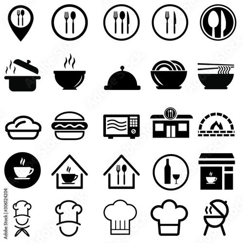 restaurant related vector icon set. cafe illustration symbol collection. chef sign  cook logo.