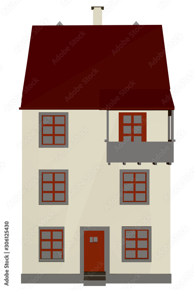 Residential three-story house. Flat style. Front view. Vector illustration Residential three-story house. Flat style. Front view. Vector illustration