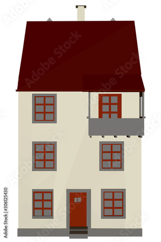 Residential three-story house. Flat style. Front view. Vector illustration © German Ovchinnikov