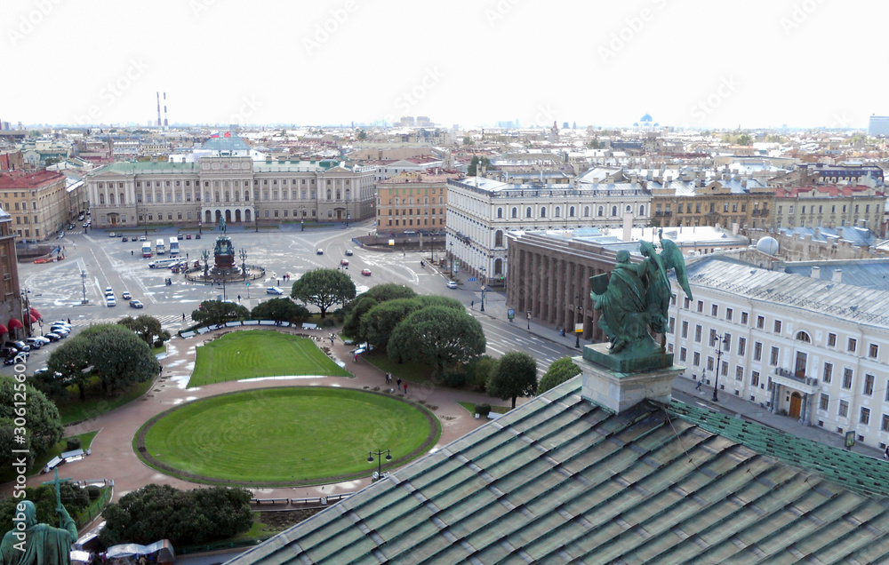 View of the Mariinsky Palace from the colonade of St. Isaac's Cathedral. Amazing cloudy landscape.