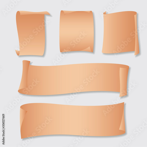 Old paper banner set, realistic, paper banners. Vector illustration.
