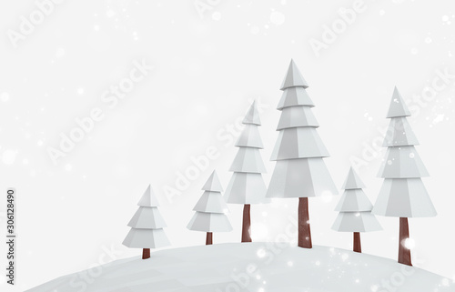 Conceptual polygonal winter pine trees under the snow in a low poly style. Template for banner  poster  flyer  cover  brochure  magazine page  etc.. 3D illustration