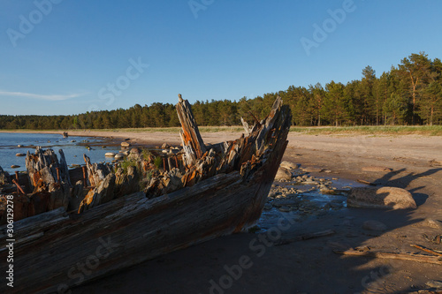 The "Raketa" ship wreck on the Loksa beach in Estonia. The ship was built in 1949 in Finland