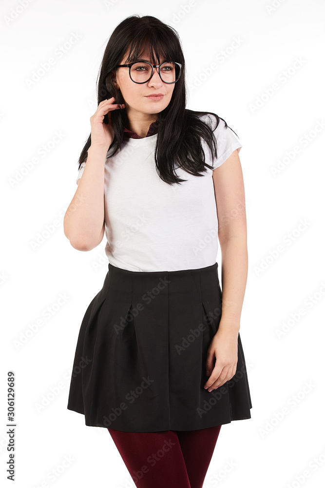 Blank t-shirt mock-up - Cute preppy, fashion geek girl ready for your design Blank t-shirt mock-up - Cute preppy, fashion geek girl ready for your design