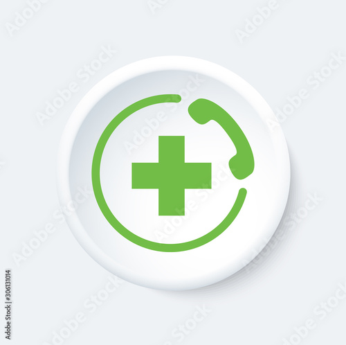 AID button. Emergency phone symbol. White and green icon.