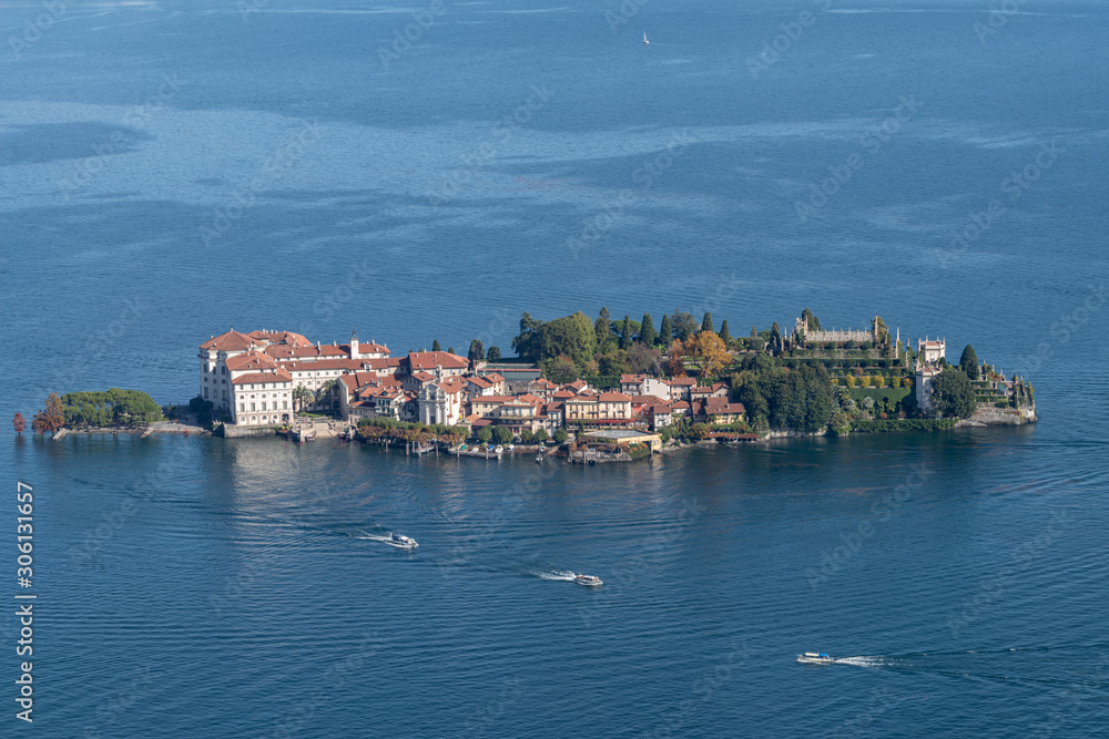 Aerial view of Bella island (Beautiful island), Lake Maggiore, Northern Italy