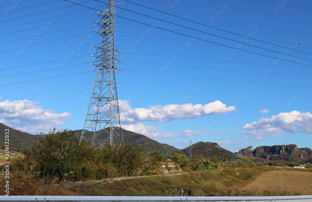 秋 風景 鉄塔 田舎 杤木 秋 風景 鉄塔 田舎 杤木