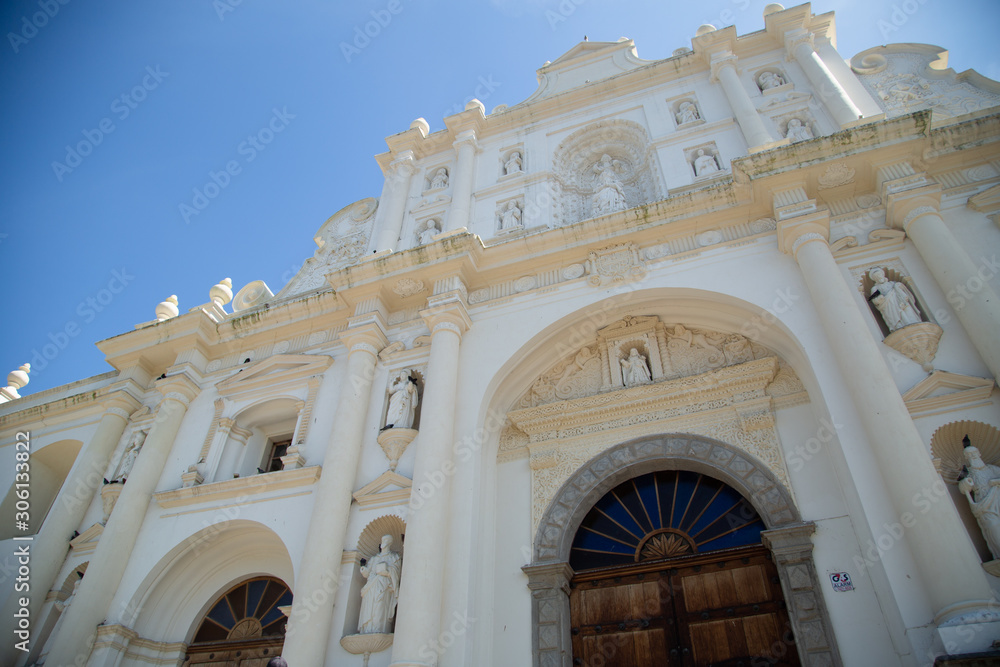 Saint Joseph Cathedral In Antigua Guatemala - old white baroque church