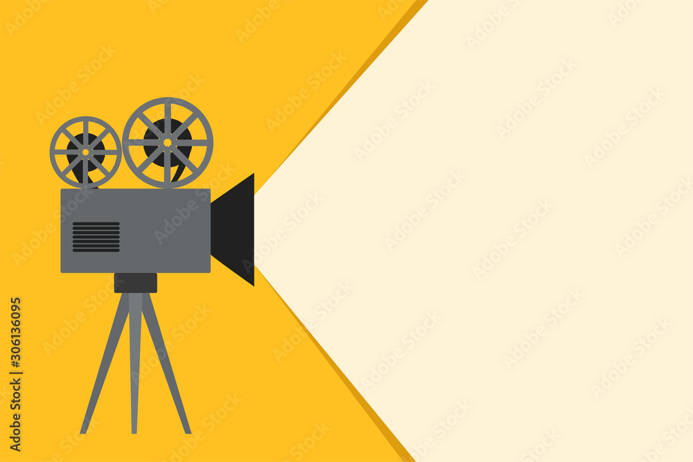Retro camera film tape with ray of light on yellow background for your
