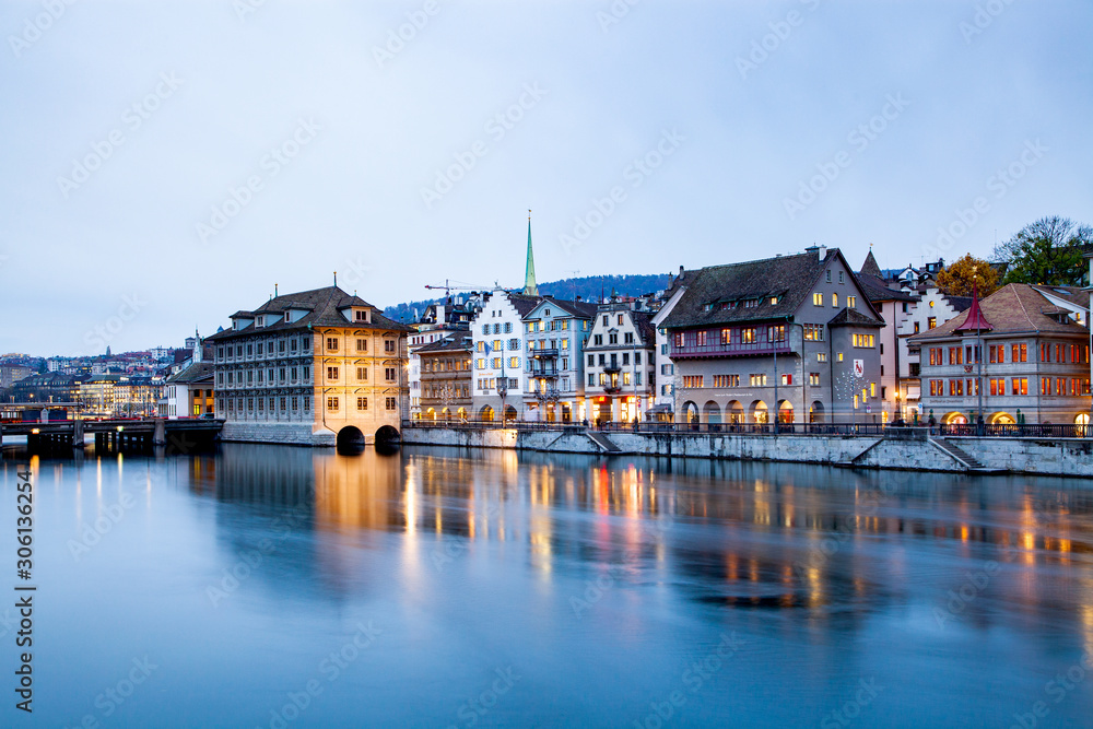 scenic view of historic Zurich city center, Canton of Zurich, Switzerland