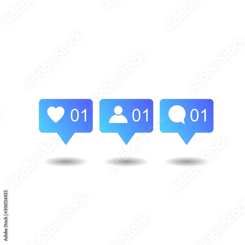 Like Comment Follow Icons Symbols. Popular Social Media Notification Symbols.