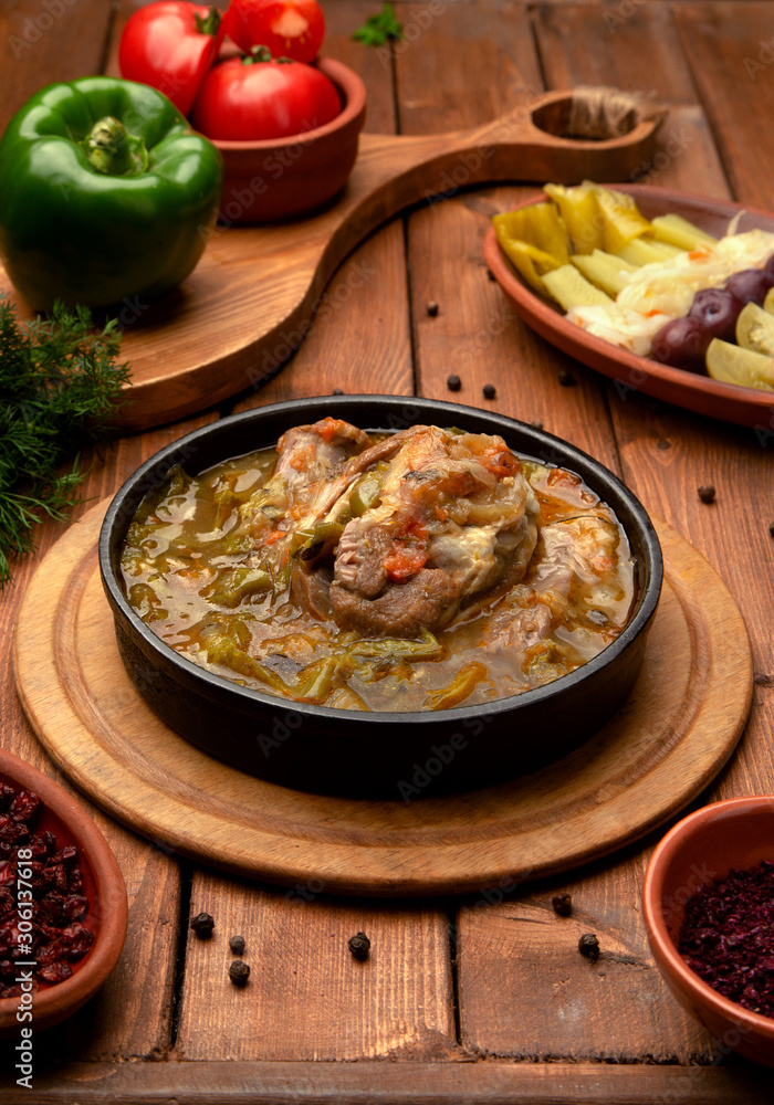boiled meat with vegetables in pot boiled meat with vegetables in pot