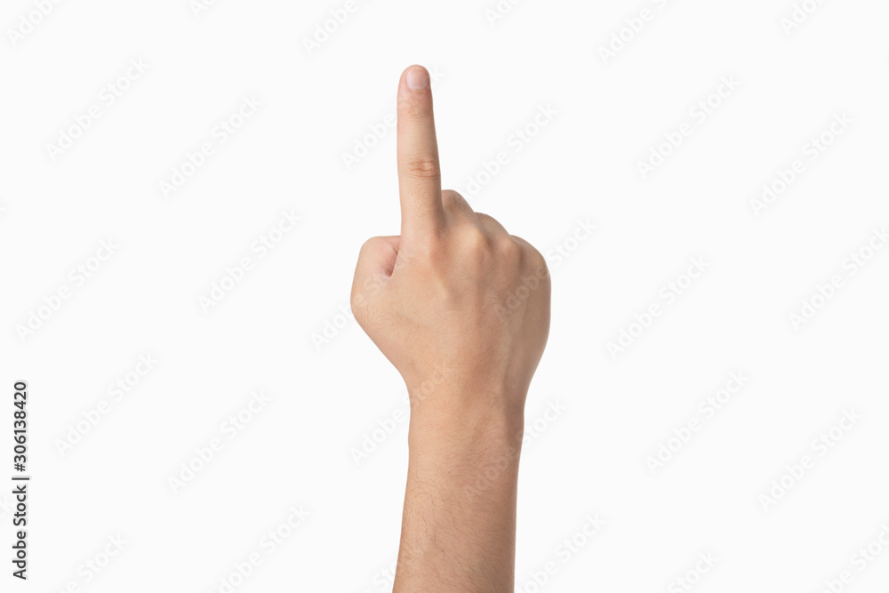 hand gesture of one, index finger pointing up hand gesture of one, index finger pointing up