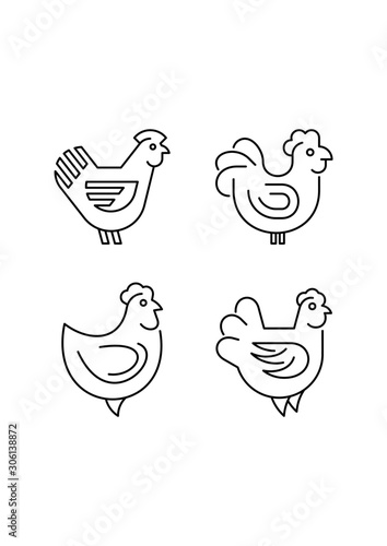 Set of Hens, chickens line icons. Icon design. Template elements