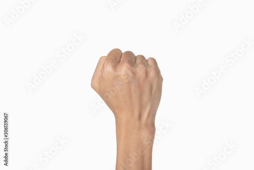 hand gesture. make a fist back view