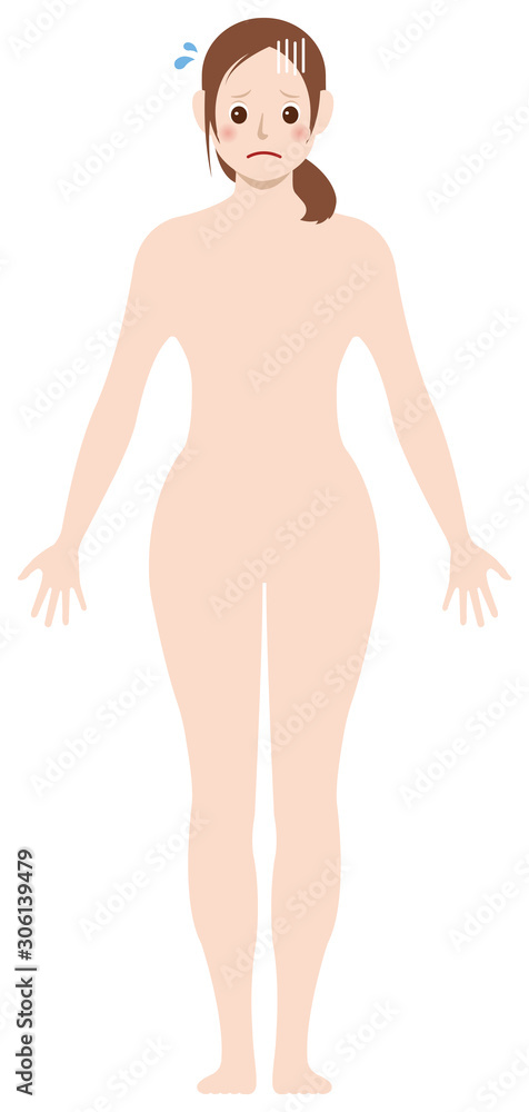 Fototapeta premium Naked woman with troubled face /nude body , silhouette , outline shape vector illustration